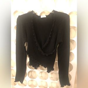 Vintage black “fitelle” sweater crop top wrap front